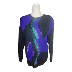 Vintage 80s Sequin Sweater | Bold Geometric Design | Statement Piece Mardi Gras